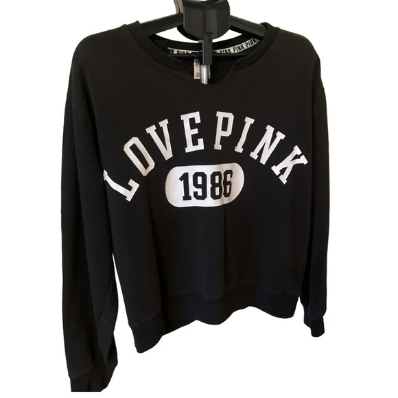 🔮 3/$15! Victoria Secret Pink Black Sweatshirt Size Medium - Picture 1 of 4